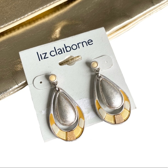 new Liz Claiborne ꧁ Mosaic Briolette Drop Earrings ꧂ Silver Tone ꧂ Yellows - Picture 8 of 14